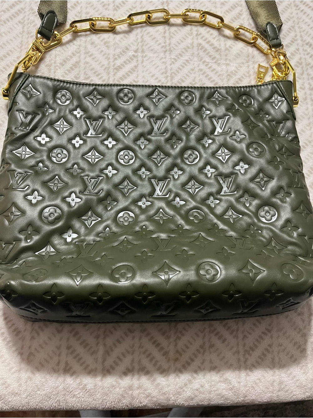 Louis Vuitton Olive Green Embossed Monogram Crossbody with Matching Pouch - Picture 3 of 16